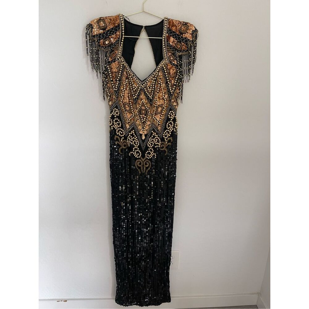ALYCE DESIGNS 80s Silk Beaded Vintage Dress Size 4 - Picture 1 of 12